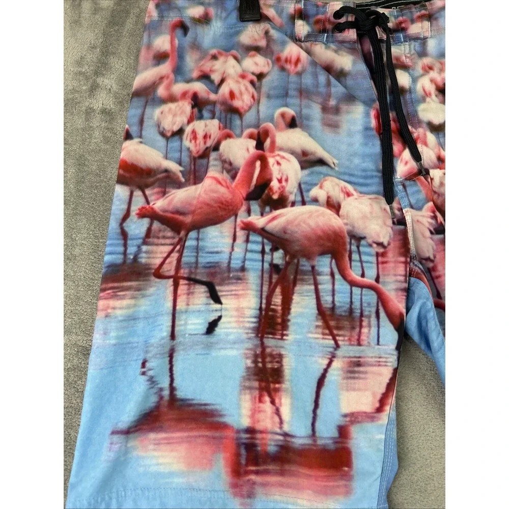 Old Navy Men's 38 Blue Pink Flamingo Hybrid Board Shorts Swim‎ Tropical Boho Fun